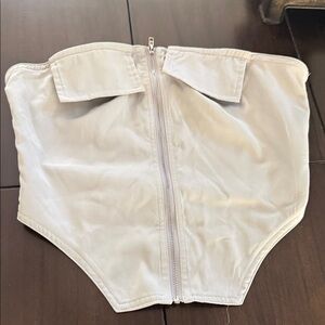 Strapless White Corset Top with Front Zipper